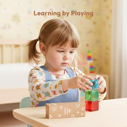 Woodtoe Large Building Blocks for Toddlers, Montessori Stacking Toys for 1 2 3 4 Year Old Baby Boys Girls, No Choking Hazard, Big Acrylic Gem Cubes Rainbow Blocks, STEM Sensory Toy Gifts for Kids 1-3 - style: 3 PCS Large Acrylic Blocks
