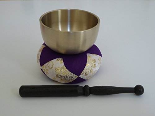 Japanese Meditation Buddhist Butsudan Handmade 2.7" Brass Bowl Singing Bell Set/Made in Japan