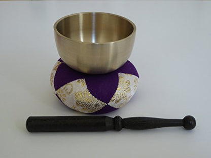 Japanese Meditation Buddhist Butsudan Handmade 2.7" Brass Bowl Singing Bell Set/Made in Japan