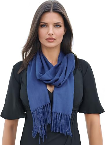 Ocomfly 100% Pashmina Scarf for Women - Premium Womens Scarves - Gift Boxed - Shawls or Wraps - Ultra Soft and Warm - color: Dark Blue
