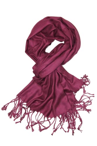 Achillea Lightweight Pashmina Scarf for Women – Soft Silky Shawl Wrap for Evening Dresses, Bridesmaids & Everyday Wear - color: Wine