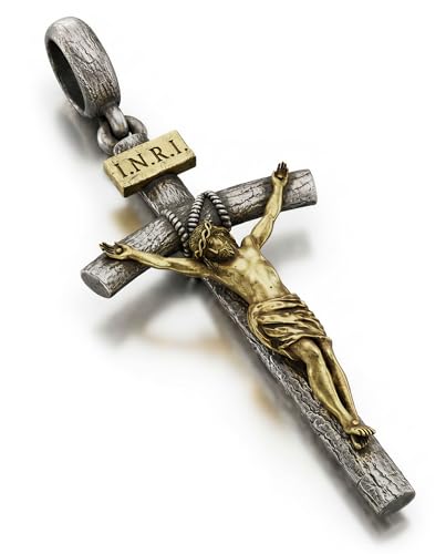 Catholic Crucifix Necklace for Men and Women, Exquisite Medium/Large Crucifix Pendant, Vintage Gold&Silver Tone, Faith Jewelry with Luxury Gift Box - color: Vintage Gold Silver, size: 0 Inch=No Chains, style: Medium Pendant