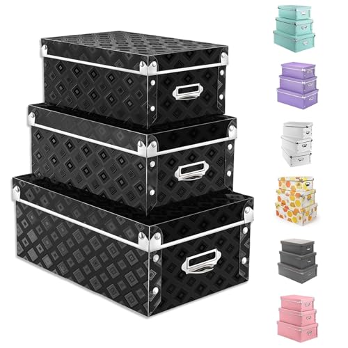 XUCHUN Decorative Storage Box with lids,3 in 1 Set,Plastic,Waterproof Storage Bins for Shoes,Clothes,Office - color: Black-B