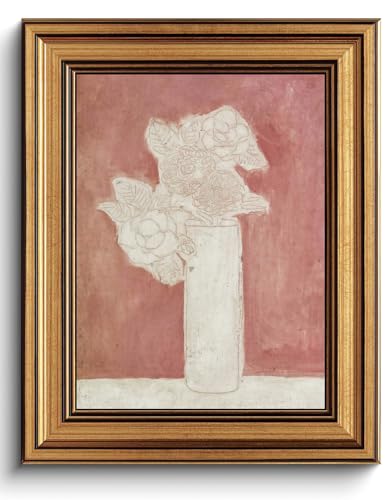 Vintage Gold Framed Wall Art Abstract Floral Canvas Art Prints Boho Flower Botanical Pictures Wall Decor Pink Aesthetic Painting Artwork for Living Room Bedroom Bathroom 8x10in - color: Pink, size: 8x10in Gold Framed