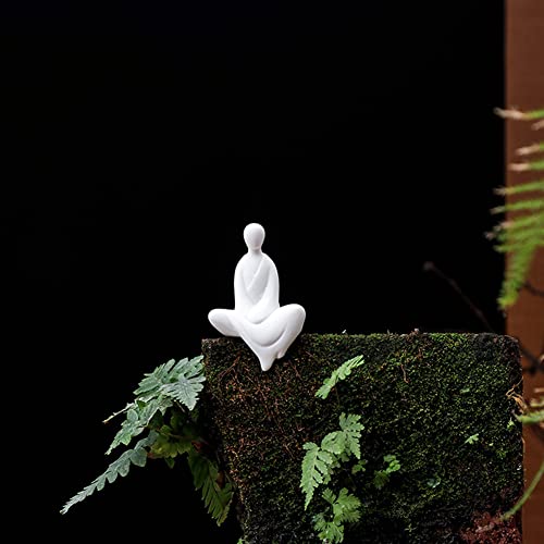 Ceramic Minimalist Statue, Chinese Ancient Buddhism Statues and Sculptures Table Top Bookshelf Top Desk/Bookshelf/Dinning Table/Teahouse Home Decor, Yoga/Zen/ Meditation/Inner Peace Decor (Set of 4)