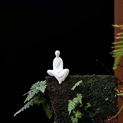 Ceramic Minimalist Statue, Chinese Ancient Buddhism Statues and Sculptures Table Top Bookshelf Top Desk/Bookshelf/Dinning Table/Teahouse Home Decor, Yoga/Zen/ Meditation/Inner Peace Decor (Set of 4)