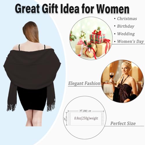 TwoYek Womens Scarf Pashmina Shawls and Wraps for Evening Dress Wedding Bridesmaid Gift - color: Brown