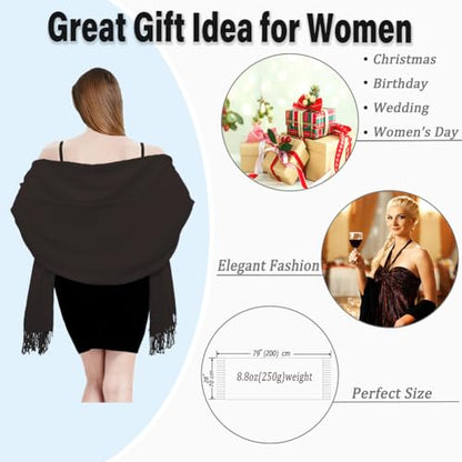 TwoYek Womens Scarf Pashmina Shawls and Wraps for Evening Dress Wedding Bridesmaid Gift - color: Brown