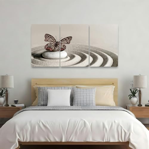 Japanese zen garden meditation stone concentration and relaxation sand 3 Piece Canvas Wall Art for Living Room Bedroom Office Framed Prints Pictures Painting Wall Decor Artwork for Walls Set of 3