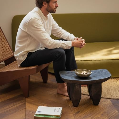 Handcrafted Solid Wood - Raw Timber Oval Four-Legged Stool, Living Room Mini Coffee Table Decor, Sturdy Home Decor Piece