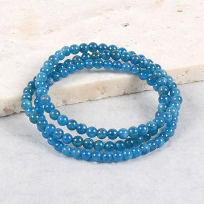 Justinstones Gem Semi Precious Gemstone 3pcs 4mm Round Beads Stretch Bracelet 6.5 Inch Unisex - color: Apatite