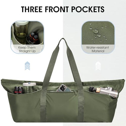 Large Yoga Mat Bag with Shoes Compartment and Wet Pocket Ladies Pilates Gym Tote Bag with Yoga Mat Holder Strap for Women Men Workout Carrier Stuff Accessories - color: Army Green