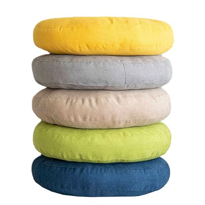 WJXBoos Round Floor Pillows,Extra Thick Large Cushion Pillows Seating Flax Tufted Corduroy Indoor Outdoor Seat Cushion Floor Seat Pads for Bay Window Tatami (Light Blue,17"x17"x5")
