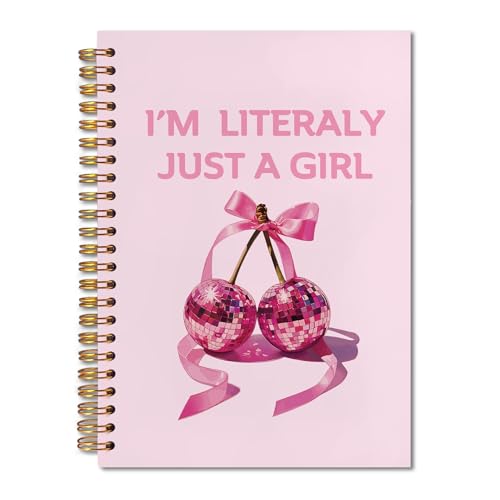 I'm Literally Just a Girl Pink Coquette Cherry Bow Spiral Notebook 5.5x8.3, Preppy Girly Journal for Women, Pink Office Supplies, Aesthetic Notebooks for Note Taking - color: Notebook-05