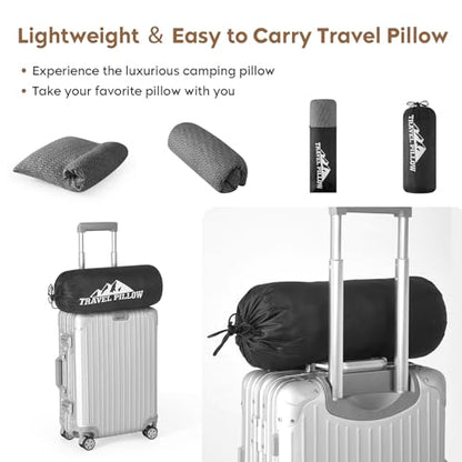 Small Shredded Memory Foam Pillow, Camping Pillow Travel Pillow - Compressible Medium Firm, Breathable Cover, Ideal Backpacking Hiking, Airplane and Car - color: Grey, size: S-16 X 12 Inch