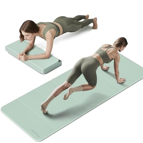 PAIDU Foldable Fitness Yoga Mat | 2/5" (10MM) Extra Thick | SGS Certified Non-Slip TPE | 75x26" Extra Long-Wide | Portable & Easy Store | for Yoga, Pilates, Home Gym & Full-Body Workouts - color: Matcha green + black