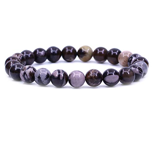 Amandastone Natural Gemstone 8mm Round Beads Stretch Bracelet 7 Inch - color: African Pink Agate