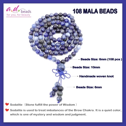 AD Beads 6mm 8mm 108 Prayer Mala Jasper Elastic Bracelet - Handmade Yoga Meditation Healing Power Energy Gifts for Unisex Adult. - color: Sodalite(Wisdom)