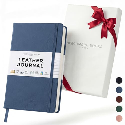 BEECHMORE BOOKS Premium Lined Journal Notebook, 5" x 8" (A5) Hardcover Vegan Leather Personal Diary, Thick 120gsm Ivory Cream Paper, Gift Box for Men & Women - color: Symphony Blue, size: A5 - 5.8" x 8.3" Medium