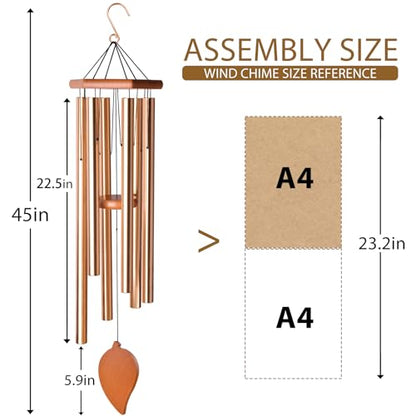 Sympathy Wind Chimes for Outside Deep Tone, Memorial Loss of a Loved, Large Wind Chimes with 6 Thicken Tubes & Hook, Outdoor Gifts Mother, Garden Decor (45IN Gold) - size: 45IN gold