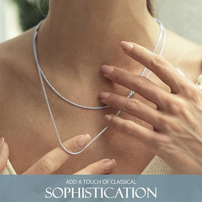 KISPER Solid 925 Sterling Diamond Cut 1.6mm Rope Chain Necklace for Women - Italian Made Durable Hypoallergenic Jewelry 16 18 20 22 24 30 Inch - size: 22 inches