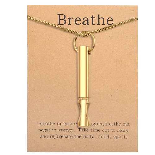 Anxiety Breathe Necklace Mindfulness Breathing Necklace Stress Relief Stainless Steel Pendant Necklace for Women Men - color: Rotundity, Gold B