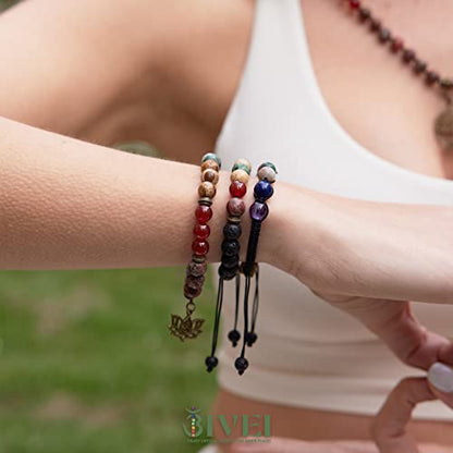 Bivei Chakra Bead Bracelets for Women - 8mm 7 Chakra Bracelet With Real Stones Yoga Gemstone Jewelry 3 Pack - style: #1 Set of 3 Chakras Lotus Bracelets