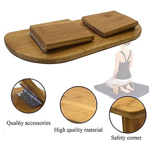 Kneeling Meditation Bench, Folding Ergonomic Yoga Sitting Stool, Bench in Solid Bamboo Wood - 50 * 19 * 18Cm