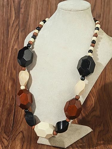 COLORFUL BLING Ethnic Natural Wood Beads Necklace for Men Women Africa Wooden Chain Chunky Strand Necklace Statement Hip Hop Jewelry - color: mix brown black