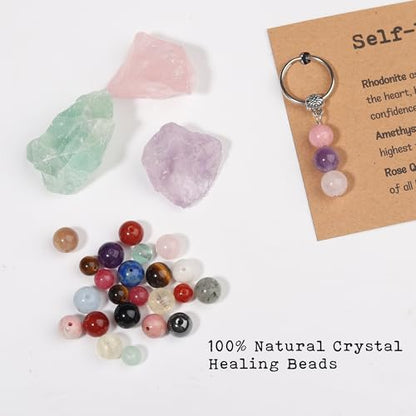 Healing Crystal Keychain Gift for New Beginnings Calming Anxiety Luck Protection Natural Gemstone Keychain for Women - color: For Your Exams