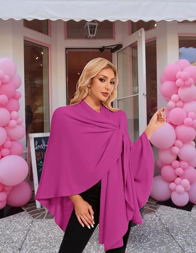 PULI Womens Elegant Cross Front Shawl Wraps Knitted Ponchos Cape Light Weight Poncho Sweater Soft Warm Travel Wraps - color: Hotpink