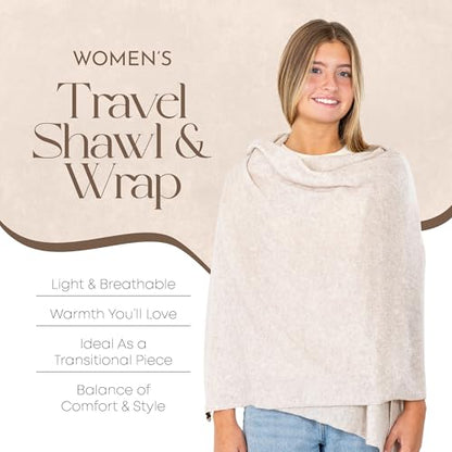 Velanio Cashmere Luxury Knitted Wrap Travel Shawl Scarf, Pashmina Stole, All-Season Scarf for Women Cashmere Wool Blend - color: Seoul Beige