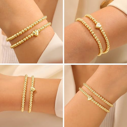 M MOOHAM Gold Initial Bracelets for Women Girls - 14K Gold Plated Bracelet for Women Trendy Letter A-Z Bracelets Dainty Heart Bracelet, Personalized Jewelry Gifts - color: G