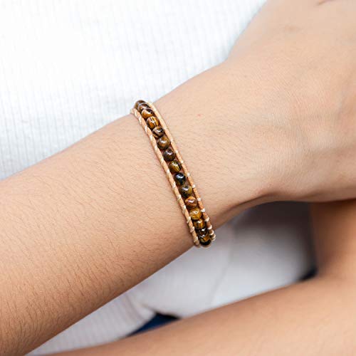 Infinityee888 Leather Bracelet Light Brown Wrap Beads Natural Stone Adjustable for Men Women Teen Yoga Handmade Bohemian Gypsy Boho - color: Brown