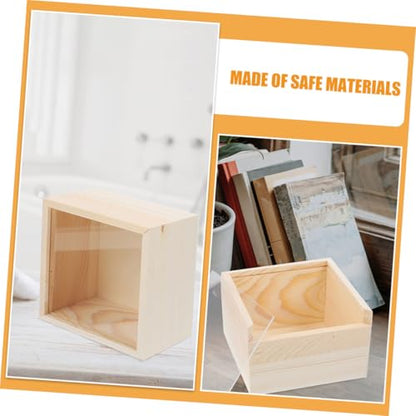 Mikikit 3 Pieces Acrylic Sliding Lid Storage Boxes, Wooden Jewelry and Trinket Organizer, 15x15x8cm Sundries Case for Personal and Everyday Use