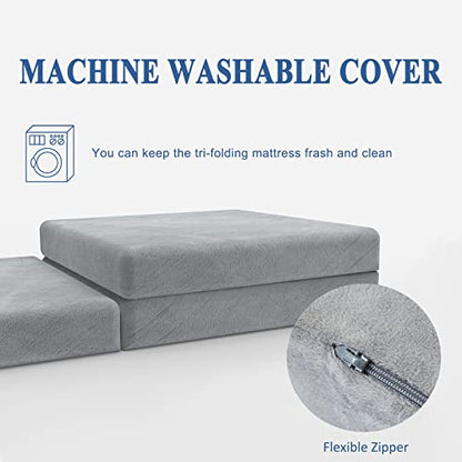 SINWEEK 3.95" Full Memory Foam Folding Topper with Storage Bag - Foldable Trifold Floor Mat Topper, CertiPUR-US Certified Guest Sleeping Pad, Machine Washable Cover - size: T (38 x 75 Inch), style: High Support Foam