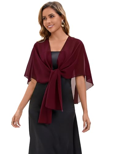 Baoqiya Chiffon Shawl Evening Scarf Shawls and Wraps for Women Wedding Party Bridal Scarves Cover Ups - color: Burgundy
