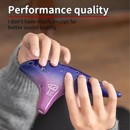 “Ocean Notes” 12 Hole Sweet Potato Ocarina Graceful Shape Pottery Ocarina in Alto C (Starry Purple) - style: Starry Purple