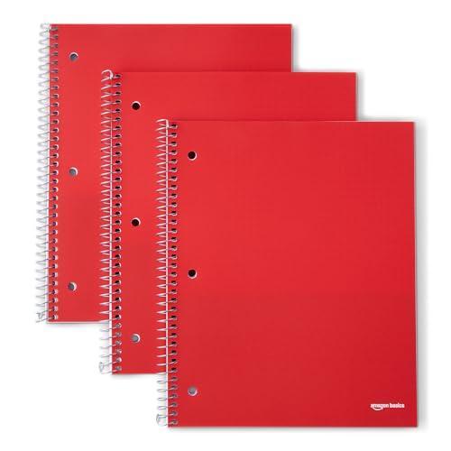 Amazon Basics 4x4 Graph Ruled Spiral Notebook, Poly Cover, 100 Sheets, 9" x 11", Coral, 3 pack - color: Coral, style: Graph Ruled 300 Sheets
