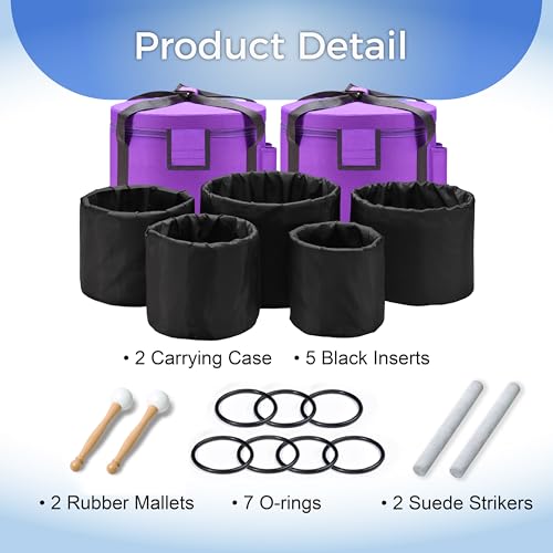 432HZ 6''-12'' Set of 7 Colored Crystal Singing Bowl Set Crystal Sound Healing Frosted Chakra Quartz bowls with 2 Case Bags and Rubber Mallets