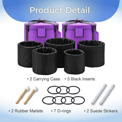 432HZ 6''-12'' Set of 7 Colored Crystal Singing Bowl Set Crystal Sound Healing Frosted Chakra Quartz bowls with 2 Case Bags and Rubber Mallets
