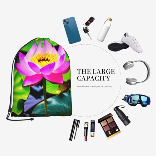 Lotus Flowers Drawstring Backpacks Polyester Bag For Yoga Meditation Fitness - size: Medium