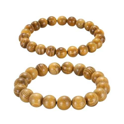 MECCANIXITY Pcs Prayer Beads Bracelet, Natural Wooden Bead Mala Bracelets Link Wrist for Men Women Beaded Stretch Crafts Bangle - color: Yellow Sandalwood Color