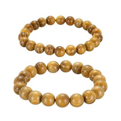 MECCANIXITY Pcs Prayer Beads Bracelet, Natural Wooden Bead Mala Bracelets Link Wrist for Men Women Beaded Stretch Crafts Bangle - color: Yellow Sandalwood Color