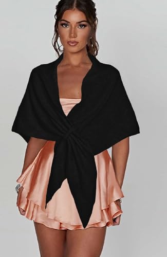 Shawl Wraps For Women,Womens Knitted Knotted Shawls Wool Cashmere Shoulder Top Sweater Shawl Scarf for Fall Winter - color: Black Gray