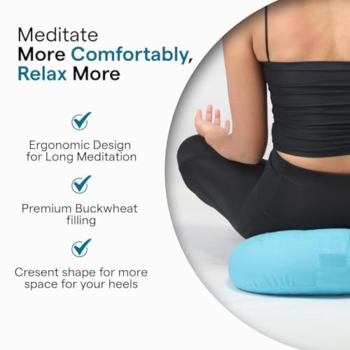Meditation Cushion, Buckwheat Filling, Washable Organic Cotton Cover, Carry Handle, Mindful Comfort, Reduce Tailbone Pressure & Improve Posture Cyan - color: Cyan
