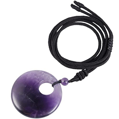 TUMBEELLUWA Crystal Peace Buckle Pendant Necklace for Men Women Lucky Coin Stone Pendant with Adjustable Cord