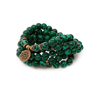 Mala Bead Strand Bracelet, 108 Buddhist Prayer Beads Yoga Meditation Green Malachite Beads Necklace Women man - style: Green Malachite