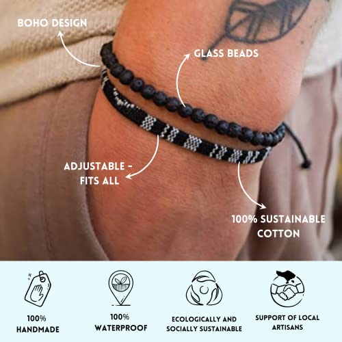 Made by Nami 2 Pcs Boho Surfer Bracelets for Men and Women Waterproof and Adjustable Beach Bracelets for Men and Women Set of 2 Beaded & Braided - color: Turquoise Beads & Turquoise