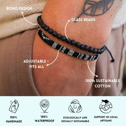 Made by Nami 2 Pcs Boho Surfer Bracelets for Men and Women Waterproof and Adjustable Beach Bracelets for Men and Women Set of 2 Beaded & Braided - color: Turquoise Beads & Turquoise
